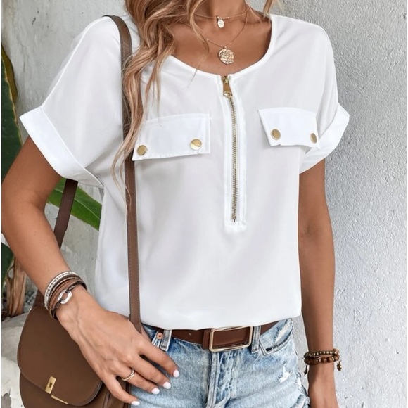 New  half  zip white short sleeve top - Picture 3 of 6